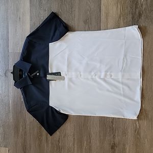 BNWT Perry Ellis Travel Luxe Short-sleeve Button-down Shirt, Navy & White, Small